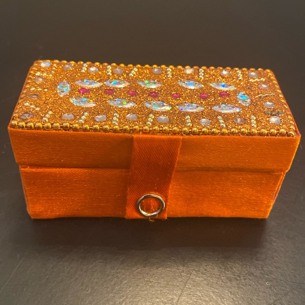 VTG Mirrored lipstick case embellished W/ rhinestone and beads